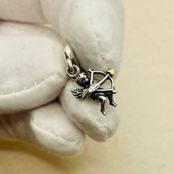 EUC Pandora 791251 Sterling Silver & 14k Yellow Gold Cupid   Dangle Charm - RARE - Picture 3 of 7